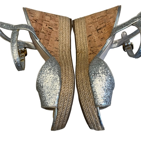 Prada Silver Glitter Cork Wedge Sandal, Sz 40 - Picture 6 of 16